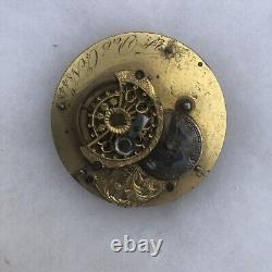 Verge Fusee Pocket Watch 19th C movement 1.75 For Restoration Free Ship