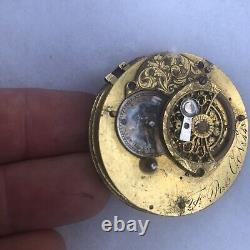 Verge Fusee Pocket Watch 19th C movement 1.75 For Restoration Free Ship