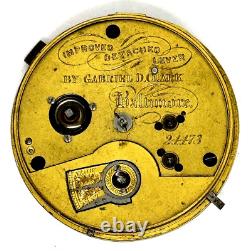 Verge Fusee Pocket Watch Movement Gabriel D. Clark Baltimore Working #746