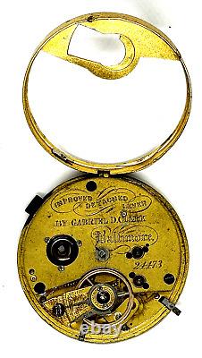 Verge Fusee Pocket Watch Movement Gabriel D. Clark Baltimore Working #746