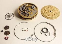 Verge fusee quarter repeater pocket watch movement with solid 18 Kt gold dial