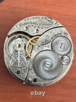 Vintage 0 Size Elgin Pocket Watch Movement Gr. 320 Fancy Dial Keeping Time