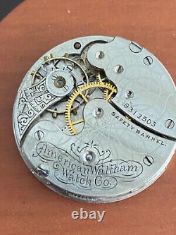 Vintage 0 Size Waltham Pocket Watch Movement, Gr. Seaside, Keeping Time, Fancy Dial