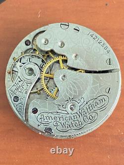 Vintage 0 Size Waltham Pocket Watch Movement, Gr. Seaside, Running Good, Fancy Dial