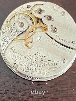 Vintage 0s Waltham Pocket Watch Movement, Gr. 65, Keeping Time, Fancy Dial