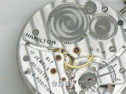 Vintage 10s 17j Hamilton 917 Nickel Pocketwatch Movement & Silver Dial, Running