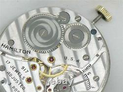 Vintage 10s 17j Hamilton 917 Nickel Pocketwatch Movement & Silver Dial, Running