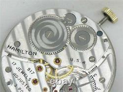 Vintage 10s 17j Hamilton 917 Nickel Pocketwatch Movement & Silver Dial, Running