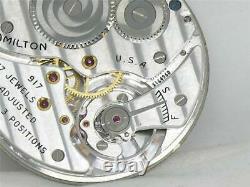 Vintage 10s 17j Hamilton 917 Nickel Pocketwatch Movement & Silver Dial, Running