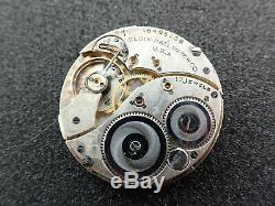Vintage 12 Size Elgin Pocket Watch Movement Fancy Dial And Hands