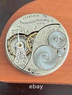Vintage 12 Size Elgin Pocket Watch Movement, Gr. 301, Keeping Time, Fancy Dial
