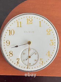 Vintage 12 Size Elgin Pocket Watch Movement, Gr. 301, Keeping Time, Fancy Dial