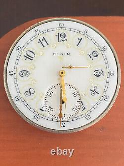 Vintage 12 Size Elgin Pocket Watch Movement, Gr. 346, Keeping Time, Fancy Dial