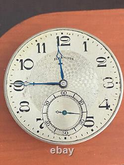 Vintage 12 Size Illinois Pocket Watch Movement, Gr. 406, Keeping Time, Year 1922