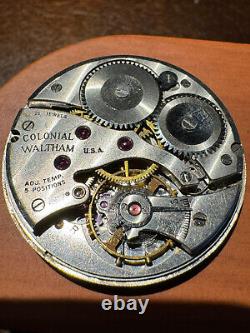 Vintage 12 Size Waltham Pocket Watch Movement Colonial R Keeping Time 21 Jewel