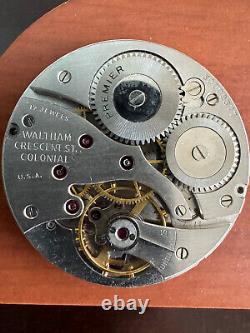 Vintage 12 Size Waltham Premier Crescent St. Colonial Pocket Watch Movement