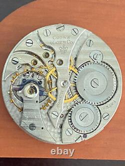 Vintage 12s Crown Watch Co. Pocket Watch Movement, Keeping Time