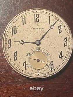 Vintage 12s Hamilton Pocket Watch Movement, Gr. 918, Broken Staff, Year 1932