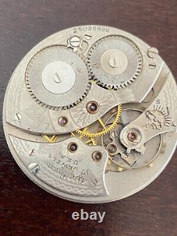 Vintage 12s Waltham Pocket Watch Movement, Gr. 225, Running Great, Year 1925