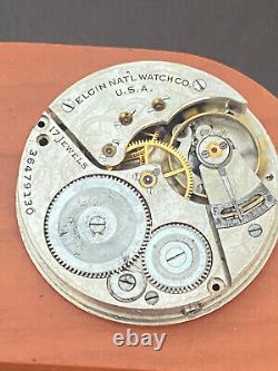 Vintage 16 Size Elgin Pocket Watch Movement, Gr. 387, Keeping Time, 17 Jewel
