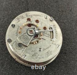 Vintage 18 Size Elgin B. W Raymond 17 Jewels Pocket Watch Movement