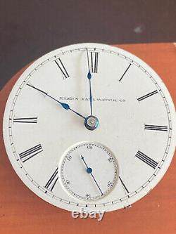 Vintage 18 Size Elgin Pocket Watch Movement, Gr. 10, Keeping Time, Year 1887