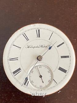 Vintage 18s Hampden Pocket Watch Movement, Gr. Unknown, Running Good, Model 2