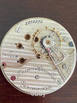 Vintage 18s Illinois Pocket Watch Movement, Gr. 69, Keeping Time, Year 1911