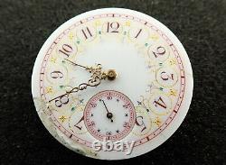 Vintage 38.4mm Swiss Pocket Watch Movement With Fancy Dial Running
