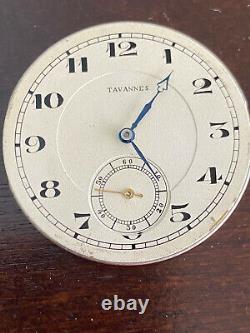 Vintage 43mm Tavannes Pocket Watch Movement, Ref. 954, Keeping Time