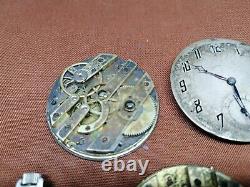 Vintage 5 Pocket Watch Movement & Dial For Parts & Repair