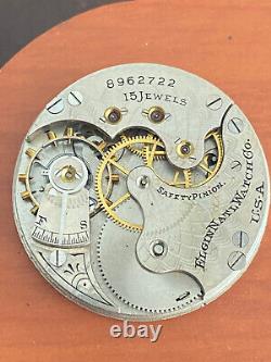 Vintage 6 Size Elgin Pocket Watch Movement, Gr. 216, Keeping Time, Fancy Dial