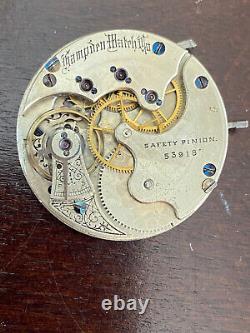 Vintage 6s Hampden Pocket Watch Movement, Gr. 206, Keeping Time, Year 1888
