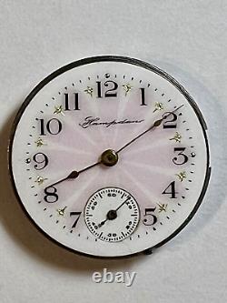 Vintage Hampden 3/0 Molly Stark Pocket Watch Movement Fancy Pink Dial Runs & Kt