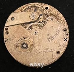 Vintage Henry Burns New York Pocket Watch Movement KW High Grade 43.4mm Swiss