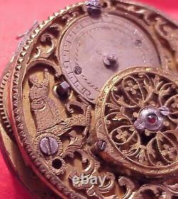 Vintage Man Woman Engraved Fancy Austria 47mm Verge Fusee Pocket Watch Movement