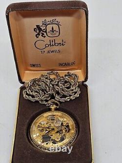 Vintage Working COLIBRI 17 Jewel Swiss Incabloc Skeleton Dial Pocket Watch withBox