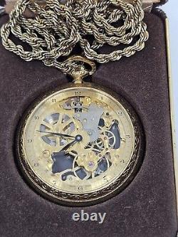 Vintage Working COLIBRI 17 Jewel Swiss Incabloc Skeleton Dial Pocket Watch withBox