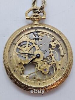 Vintage Working COLIBRI 17 Jewel Swiss Incabloc Skeleton Dial Pocket Watch withBox