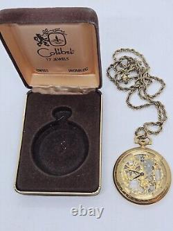 Vintage Working COLIBRI 17 Jewel Swiss Incabloc Skeleton Dial Pocket Watch withBox