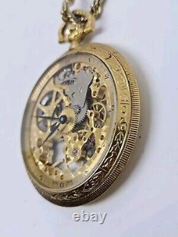 Vintage Working COLIBRI 17 Jewel Swiss Incabloc Skeleton Dial Pocket Watch withBox