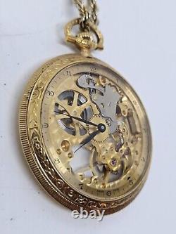 Vintage Working COLIBRI 17 Jewel Swiss Incabloc Skeleton Dial Pocket Watch withBox