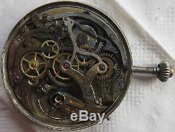 Vulcain chronograph pocket watch movement & enamel dial 45,5 mm. Stem to 12