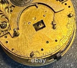 W. BRAMER Champleve Dial Verge Fusee POCKET WATCH Movement FOR PARTS or REPAIR