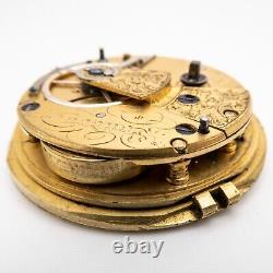 W. Miller of London English Antique Fusee Pocket Watch Movement with Dial