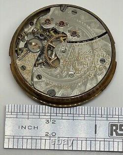 WALTHAM POCKET WATCH MOVEMENT 15 Jewels 0s Circa 1893 Runs