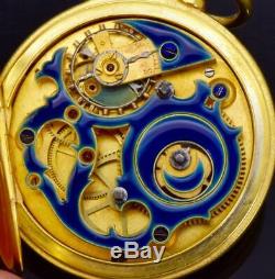 WOW! MUSEUM Qing Dynasty Chinese Duplex Bovet gilt pocket watch. Enamel movement