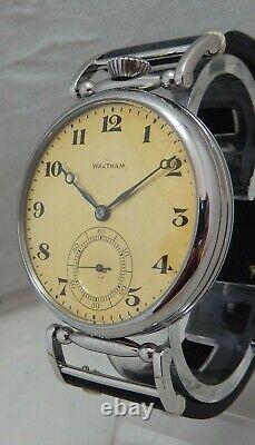 Waltham 12s Pocket Marriage Watch Conversion 43mm SS Wrist Watch 1918 Movement