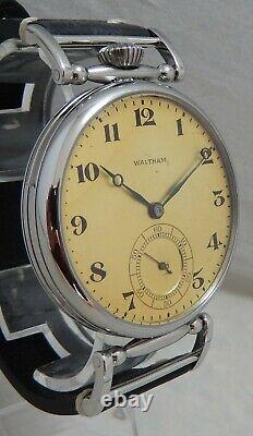 Waltham 12s Pocket Marriage Watch Conversion 43mm SS Wrist Watch 1918 Movement