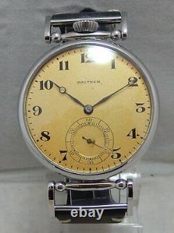 Waltham 12s Pocket Marriage Watch Conversion 43mm SS Wrist Watch 1918 Movement